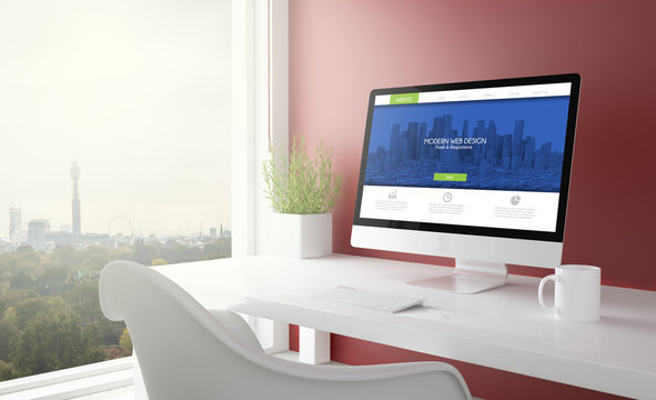 red studio with modern web design template computer
