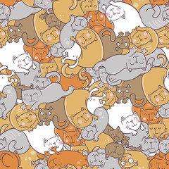 Seamless vector pattern with funny cats.