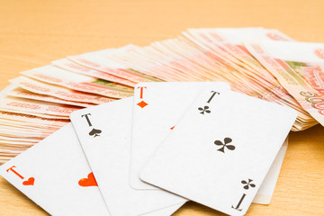 Playing cards Russian money in denominations of five thousand ru
