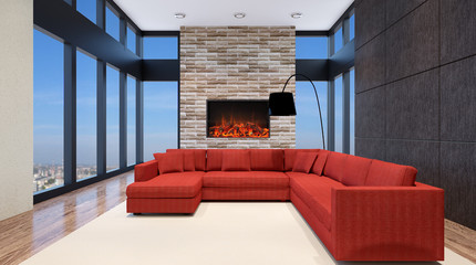 cozy corner in a residential home. Interior living room. 3d rend