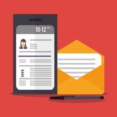 Document envelope and smartphone icon. Human resources search employee and business theme. Colorful design. Vector illustration