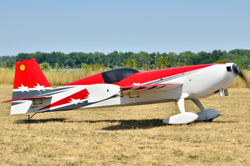 Fototapeta na wymiar sports model aircraft takes off from airfield