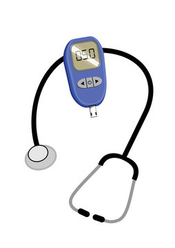 Vector image of a glucose monitor and a stethoscope