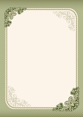 Ornate template for diploma, certificate, advertisement. Retro vintage style. Flourishes, polka dot background. A4 page format. 