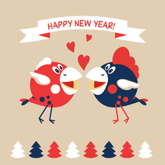Obraz premium Christmas and New year. Holiday design, vector illustration. Two cheerful birds
