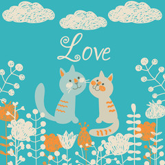 Romantic card with cats