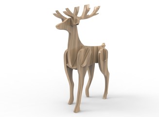 3d illustration of  wooden deer toy. isolated on white background