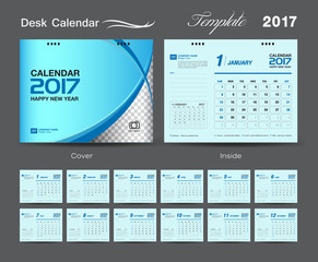set Blue Desk Calendar 2017 template design, cover Desk Calendar, cover design
