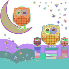 Owl and moon, nocturnal sky