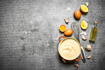 Fresh mayonnaise with the ingredients and whisk.