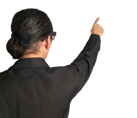 Businessman / Rear view of businessman pointing on white background.