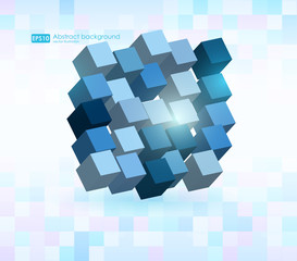 Abstract vector Illustration. Composition of 3d cubes. Background design for banner, poster, flyer, card, cover, brochure. Logo design.