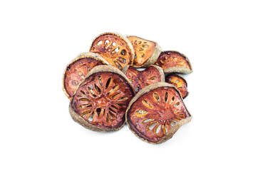 Dried Bael Fruit tea (Aegle marmelos) isolated on white backgrou
