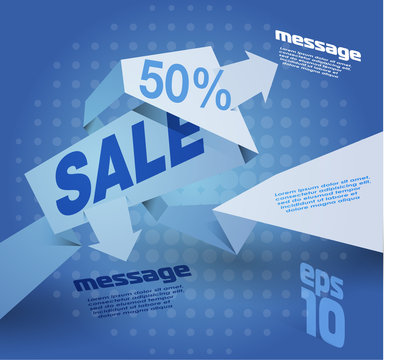 Sale shopping background and origami label for business promotion discount sale