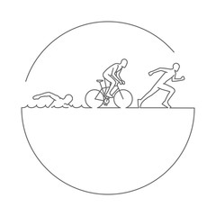 Vector gold line logo triathlon. Swimming, cycling and running s