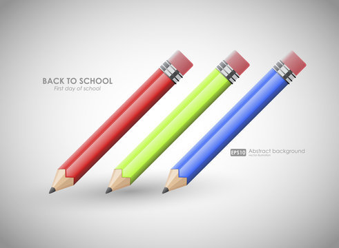 Creative template with pencil and spiral ribbon. Background for back to school, can be used for infographics and banners, concept vector illustration. First day of school. Back to school