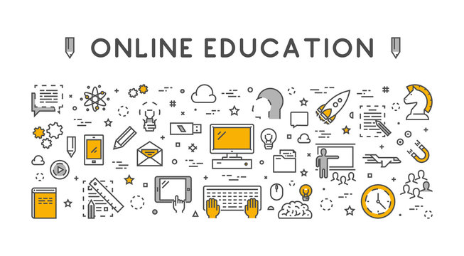 Line design concept web banner for online education.
