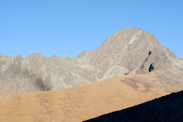 Hiking in Khumbu Valley in Himalayas mountains, Chola pass trek, Nepal.