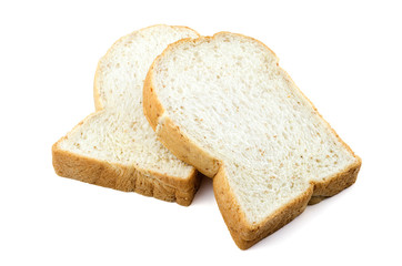 sliced whole wheat bread on white background.