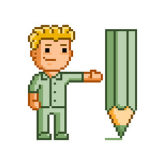 Vector pixel art painter white background