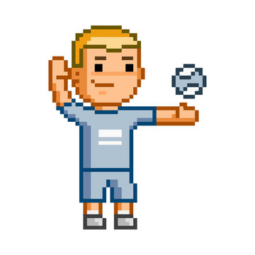 Vector 8-bit pixel art volleyball player
