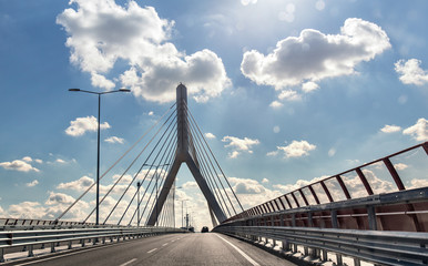 cable-stayed bridge in Bari. day modern city view. architecture