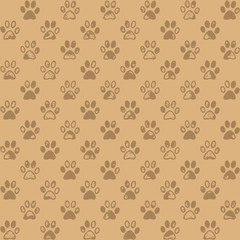 Muddy paw prints in subdued browns, a seamless background pattern