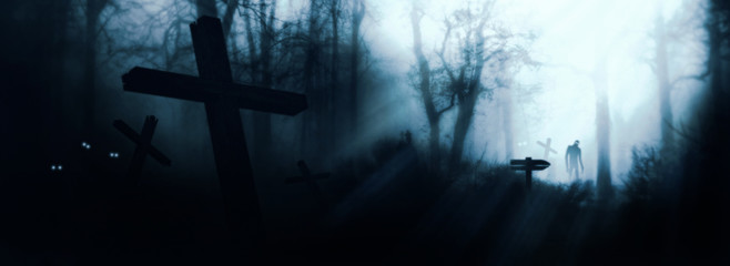 Dark Horror Forest  gravestone background.