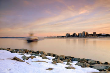 Halifax ferry in winter with motion blur - obrazy, fototapety, plakaty