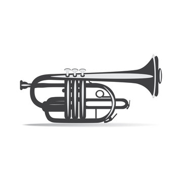 Black and white trumpet isolated, vector illustration