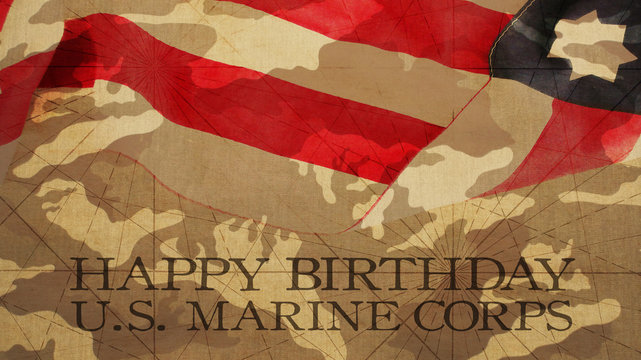 Happy Birthday Marines Flag and Camo Background