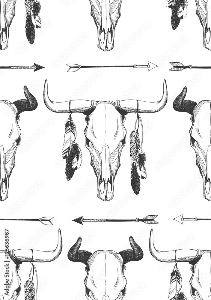 Canvas Prints bull skull seamless vector pattern