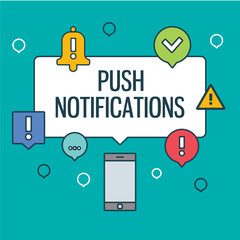 Web push notifications for your website with elements linear icons smartphone. Banners. Modern vector design element on white background, flat outline design.