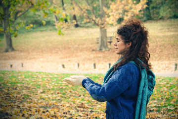 woman practice yoga outdoor cold day