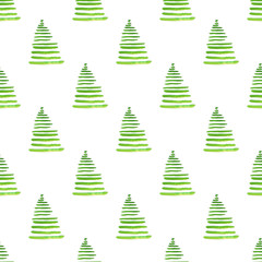 Watercolor illustration of Christmas trees. Merry Christmas and Happy New Year seamless pattern.