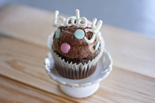 Gender Reveal Chocolate Cupcake Pink And Blue Sprinkles