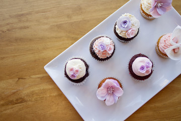 Pink White and Purple Wedding Cupcakes