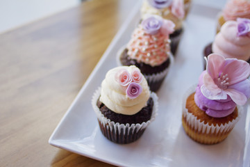 Pink White and Purple Wedding Cupcakes