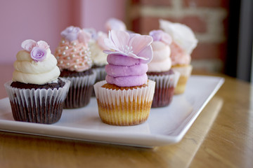 Pink White and Purple Wedding Cupcakes