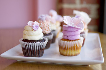 Pink White and Purple Wedding Cupcakes
