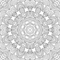 Uncolored symmetric tracery for colouring. Can be used as adult coloring book, coloring page, card, invitation. Sacred geometry