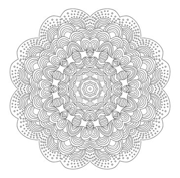 Black and white abstract pattern with leaves and flowers. Doodle. Hand drawn zentagles. Coloring book. Mandala.