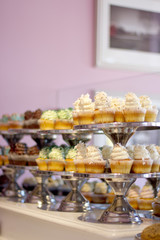 Cupcakes on Display in a Bakery