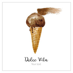 Ice cream  isolated on the white background watercolor hand draw