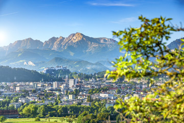Fototapeta premium Great view over Salzburg from Maria Plain, Salzburg, Austria