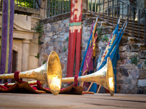 Ancient trumpets made of brass and copper