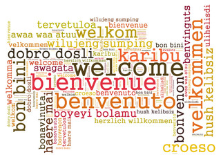 Welcome in different languages word cloud