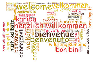 Welcome in different languages word cloud