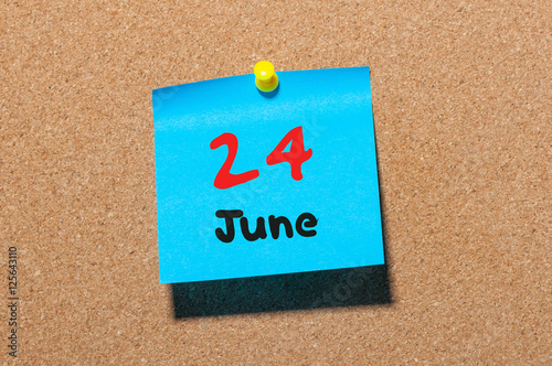 June 24th Day 24 Of Month Color Sticker Calendar On Notice Board
