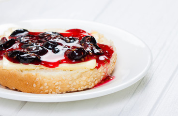beautiful fresh bread and butter watered berry jam. delicious food. breakfast